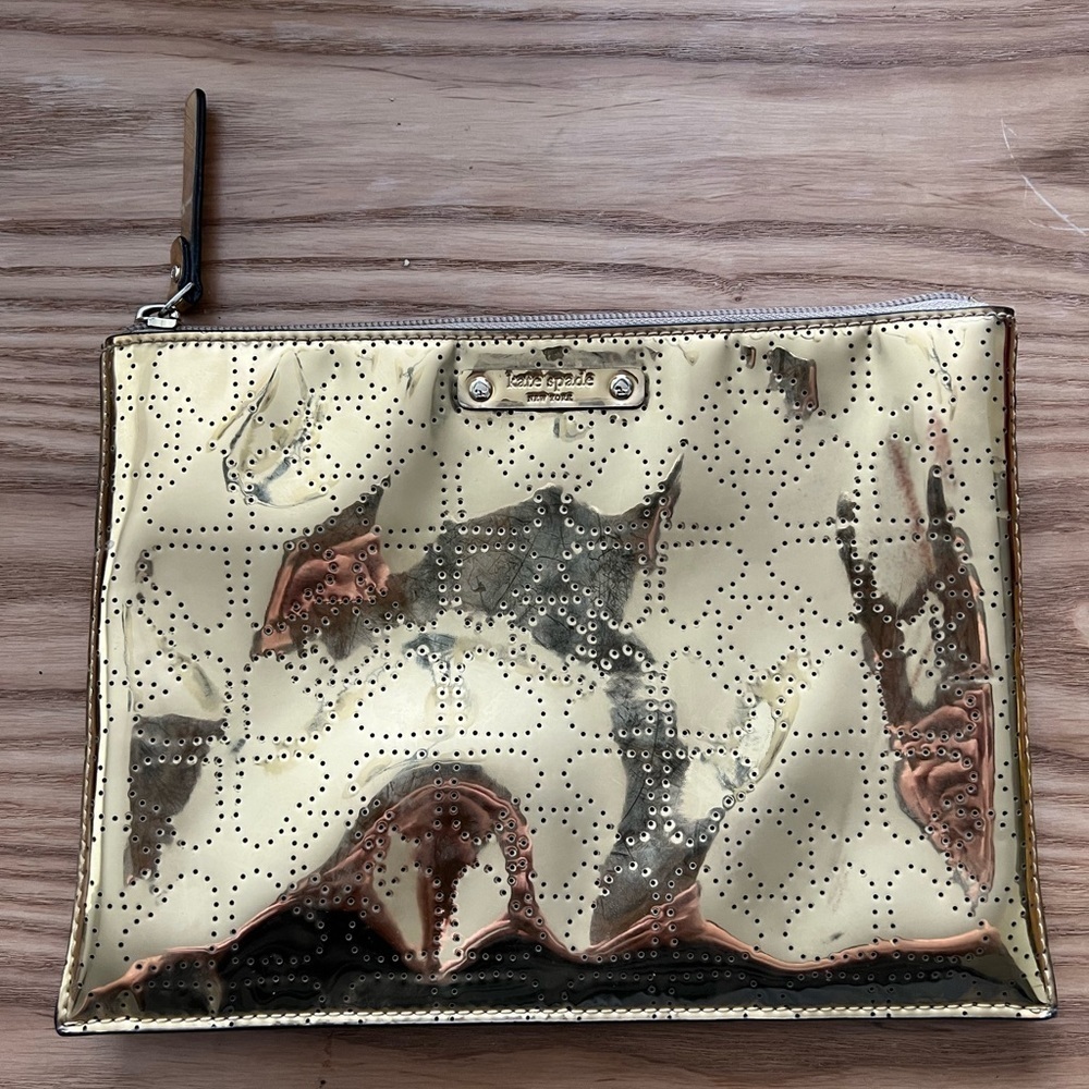 Kate Spade Gold Metallic‎ Pencil Pouch Hearts